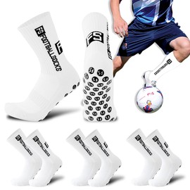 Thryviel Grip Socks Football, Non-Slip Football Socks Children, Football Socks, Children's Football Socks for Football, Basketball, Tennis, Breathable and Durable, 3 Pairs - White, 39-46