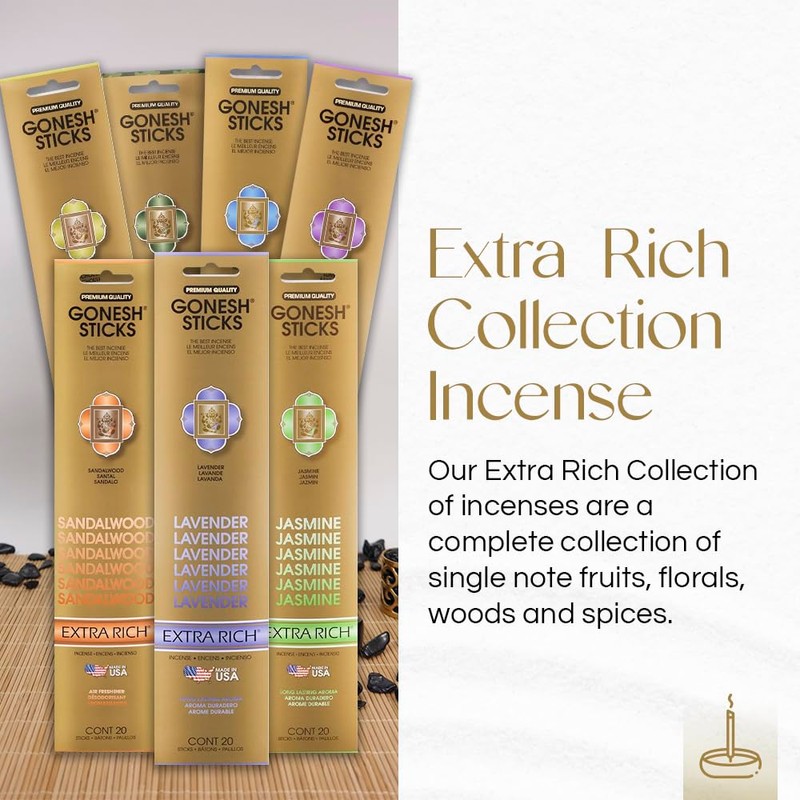 Gonesh - Extra Rich Scented Incense Sticks - Non-Toxic 10”