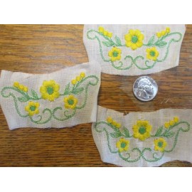 Unbranded 3 Vintage 1960's Iron on Embroided yellow  boquet   appliques  for vintage jeans