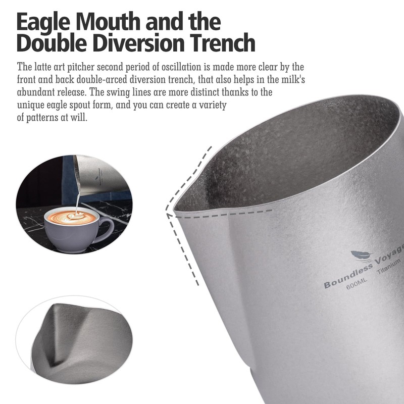 Boundless Voyage Titanium Espresso Steaming Pitcher Titanium Milk Frother Cup