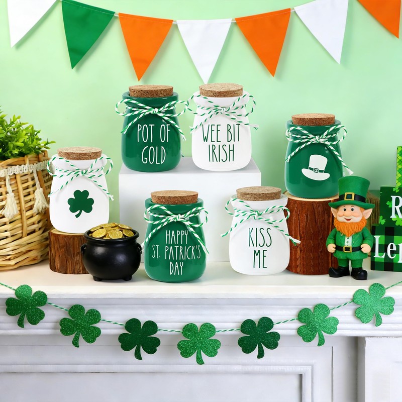 6 Pcs St. Patrick's Day Decorations Mason Jars, Saint Patricks