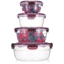 Set of 4 Food Storage Container with Lids, Plastic Mixing Bowls, Airtight Stackable Leakproof Reusable Storage Containers for Kitchen, BPA Free, Microwave, Freezer, Dishwasher Safe