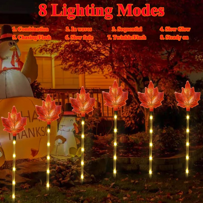 Mankinlu Fall Decor Solar Pathway Lights Outdoor Thanksgiving Decorations, 6