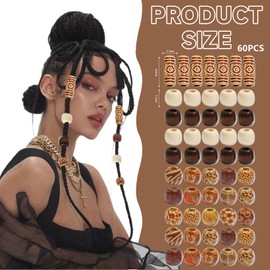 Shimmerz Pack of 60 Vintage Round Natural Wood Hair Beads, Jewellery Beads for Hair, Wood, Multiform Beads for Necklace, Bangle, Hair, DIY, Craft, Handmade Decoration