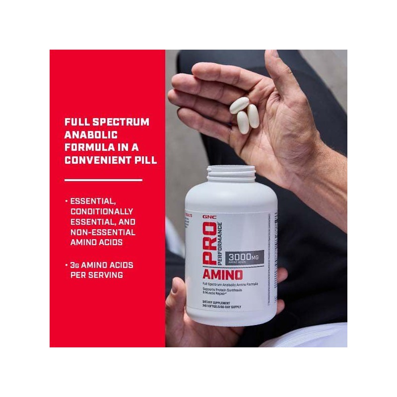 GNC Pro Performance Amino 3000mg, 240 Softgels, Supports Protein Synthesis