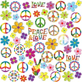 108 Pieces 60's Party Groovy Hippie Theme Decoration Car Sticker Retro Flower Colorful Peace Sign Decal Art for Home Laptop Luggage Multicolored