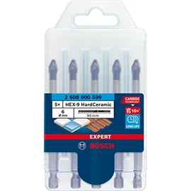 Bosch Professional 5 pc. Expert HEX-9 HardCeramic Drill Bit Set (for Roof tiles, Tiles, Ø 6 mm, Accessories Rotary Impact Drill)