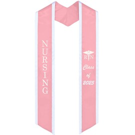 Piecatle RN Graduation Stoles Class of 2025, Nursing Stole for Graduation 2025, 72 inches Nurse Graduation Sashes and Stoles with Medical Logo for Registered Nurses, Pink with White Trim