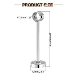 sourcing map 2 Set 9.84inch Ceiling Mount Bracket Fit 1.26inch Pipe, Stainless Steel Curtain Rod Holder Closet Rod Holders for Wardrobe Bathroom Curtain Pipe, Silver