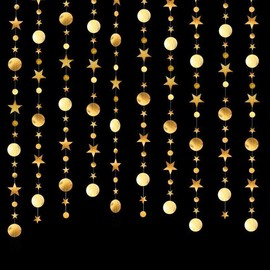 52Ft Champagne Gold Twinkle Circle Dot Star Garland Decoration,Hanging Shiny Paper Garland for Backdrop Kid Room Birthday Baby Shower Wedding Graduation Christmas Decorations