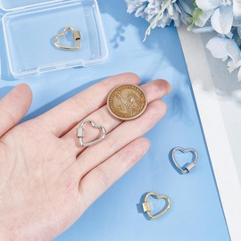 UNICRAFTALE About 4pcs 2 Colors Screw Carabiner Lock Brass Screw Lock Clip Heart Lock Key Clasps Carabiner Clasp Metal Keychain Clip Hook Quick Link for DIY Jewelry Making Handbag Accessory