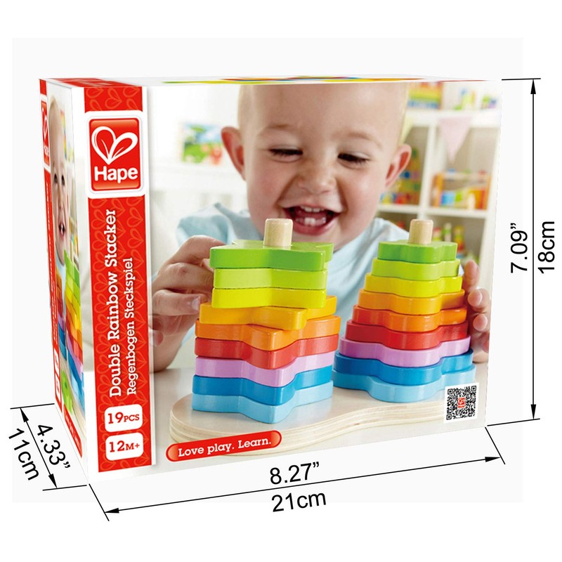 Hape Wooden Double Rainbow Stacker Set| Color Recognition Stacker &