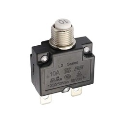 Bumbesti Interruptor de circuito de reinicio de botón de 10 A con terminales de conexión rápida y tapa negra impermeable, paquete de 5