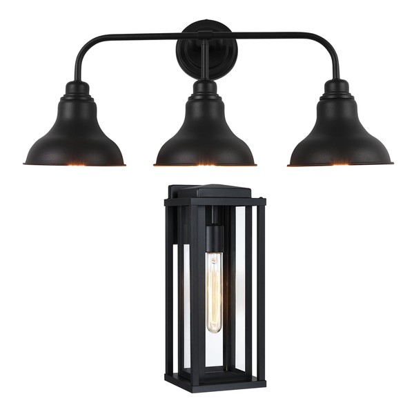pasentel 15" Outdoor Wall Light Fixtures and 3-Light Bathroom Vanity