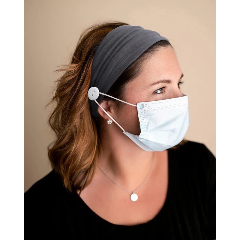 Huachi Button for Mask Women Nurses Headband No Slip Elastic