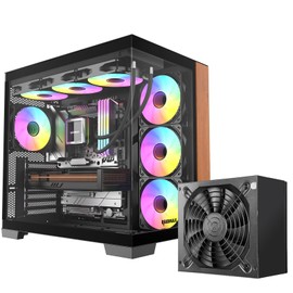 RAIDMAX Infinita Series I610 Dual Chamber ATX Gaming Case, Pre-Install Fans, 270° Seemless O11 Tempered Glass, Supports Up to 400mm GPU and 360mm Water Cooler (Wood 700W)