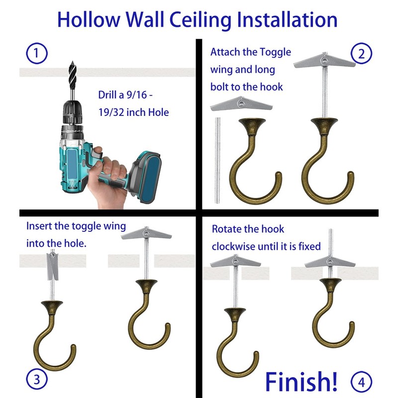 Evsteluo 8 Sets Large Swag Ceiling Hooks Heavy Duty Swag