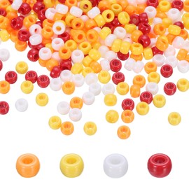 QUARKZMAN Pony Beads Set of 1000 Pony Beads Bracelets 6 x 9 mm 4 Colours Bulk Plastic Barrel Beads Red Yellow Orange White for Necklace Key Ring Jewellery Making