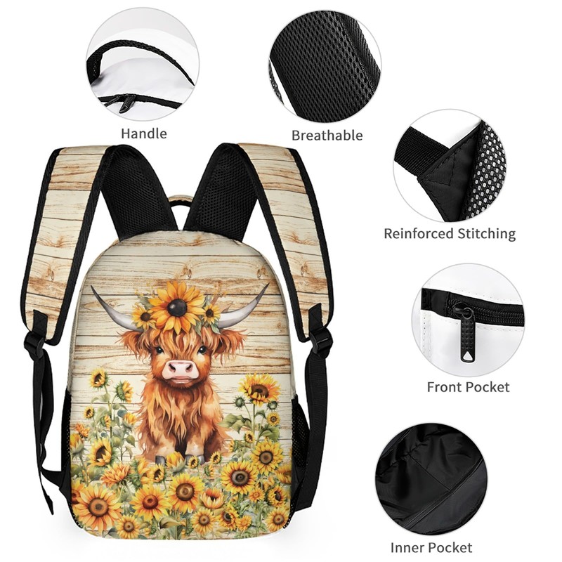 Homieblanket Highland Cow Backpack with Lunch Bag & Pencil Case,