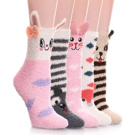 ProEtrade Womens Fuzzy Slipper Fluffy Socks Cozy Cabin Soft Winter Warm Fleece Thick Comfy Christmas Gift Stocking Stuffer Home Plush Socks(Rabbit & Dog & Fox)