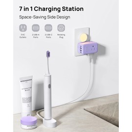 TROND Multi Plug Wall Outlet, 3 AC Outlet Extender with 360 Rotating Plug, Small Wall Adapter with PD 20W USB C, Cute and Durable for Purple Lovers, Goes with All Scenes Purple Vibe