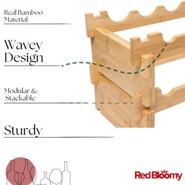 RED BLOOMY Stackable Bamboo Wine Rack for 72 Bottle, 8-Tier and Sturdy, Free Standing, Modular Wine Storage, Wine Bottle Storage for Cellar, Kitchen and Dining Room (18 Bottle)