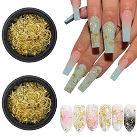 Hollow Moon Star Star Nail Charms Nails Art Studs Sparkle Rhinestones Gold Mix Sized Star Shaped Nail Jewelry Metallic Star Decorations Nail Gems Supplies for Women Girl DIY Nail Art Accessories 2 Box