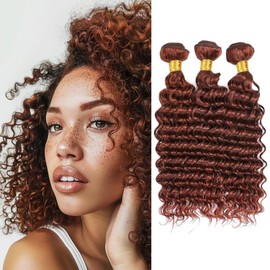 Reddish Brown Deep Wave Human Hair Bundles 12 14 16 Inch Premium Weaves Ideal for Achieving Stylish and Dynamic Hairstyles