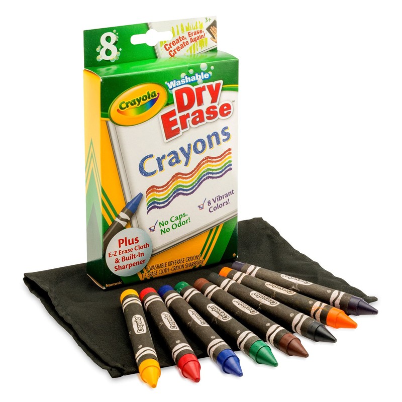 Crayola Washable Dry Erase Crayons (8ct), Includes Eraser Mitt &
