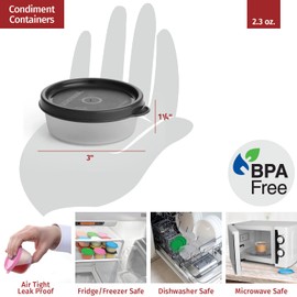 Condiment Cups Containers with Lids- 8 pk. 2.3 oz.Salad Dressing Container to go Small Food Storage Containers with Lids- Sauce Cups Leak proof Reusable Plastic BPA free for Lunch Box Picnic Travel