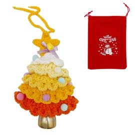NazyJnn Hand Knitted Christmas Tree Ornament with Bell 1 Piece Colorful Mini Tree Crochet Hanging Decoration Car Door Bell Decoration Gift Ready Storage Bag Included