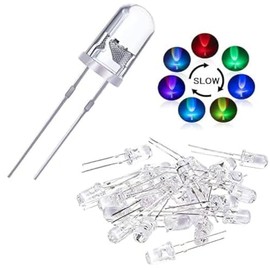 100pcs 5mm RGB Multicolor Slow Flashing LED Diode, Multi-Color Blinking Changing Light Emitting Diodes, 2 Pins Clear Round Lens Diffused Flicker Electronic Components Circuit Lights Kit(Slow Flashing)