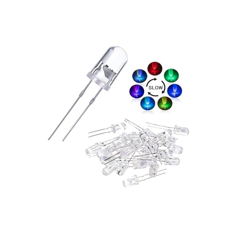 100pcs 5mm RGB Multicolor Slow Flashing LED Diode, Multi-Color Blinking