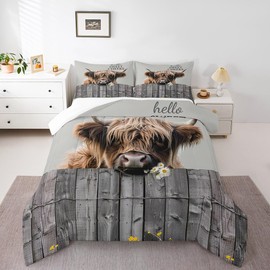 Erosebridal Cow Gift Comforter Set Highland Cow Bedding Comforter Sets for Adults Youth Kids Farm Animal Bedding, Rustic Farmhouse Duvet Insert Gift Decor for Boys Girls - Queen