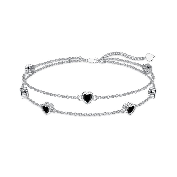 Flpruy Heart Birthstone Bracelets Anklet for Women with Heart Zirconia