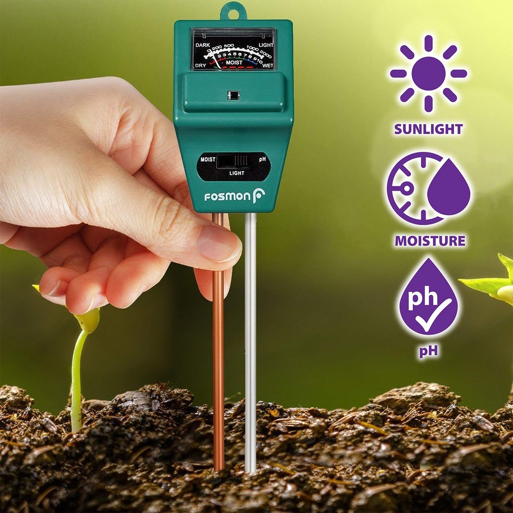 Fosmon Soil pH Tester - 3 in 1 Measure Soil pH Level, Moisture Content, Light Amount Soil Test Kit for Indoor Outdoor Plants, Flowers, Vegetable Gardens and Lawns