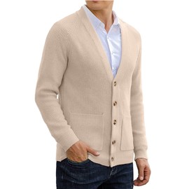Sailwind Men's Cardigan Pullover Cardigan V Neck Winter Jacket Classic Warm Long Sleeve Cardigan with Buttons and Pockets, beige