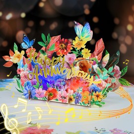 D24TIME Musical Anniversary Card with Light - Pop Up Floral Happy Anniversary Card for Wife, Wedding Anniversary Envelope Included
