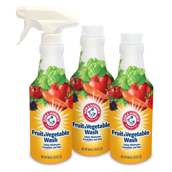 Arm & Hammer Fruit & Vegetable Wash, Produce Wash, Produce Cleaner, Pack of 3, 16 oz. Bottles, 1 Trigger (Packaging May Vary)