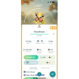 Pokémon Go Shiny Hoothoot wearing a New Year’s outfit - Trade Registered 20K