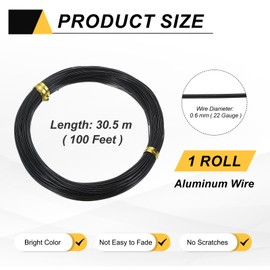 sourcing map 22 Gauge 0.6mm Aluminum Wire, 100 Feet Bendable Metal Craft Armature Wire for Jewelry Making DIY Beading Floral Wreath Wrapping Sculpting, Black