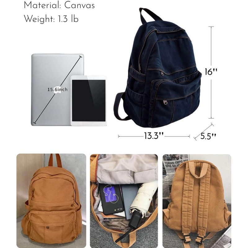 GAMLFL Canvas Backpack for Women Retro Aesthetic Rucksack Basic Backpack