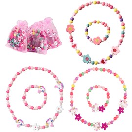 Children's Jewellery, 6 Pieces Wooden Children's Jewellery Set, Jewellery Girls Necklace Bracelet Children, Unicorn Bracelets Girls, Colourful Beads, Friendship Bracelet for Girls, Birthday Party,
