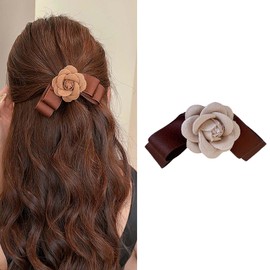 Xduargs Vintage Bow Hair Clips Satin Bow Hair Pin Barrettes Silk Bow Hair Clip Barrette Camellia Bow Hair Barrette Satin Ribbion Bowknot Hairpin Clip Camellia Flower Hair Clips for Women(Brown)