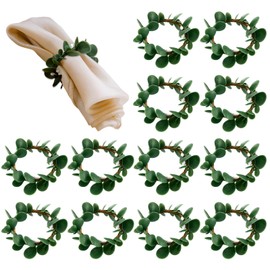 12Pcs Boho Napkin Rings,Artificial Rustic Eucalyptus Leaf Napkin Rings,Green Farmhouse Napkin Holder for Wedding Banquet Christmas Family Dining Table Decoration