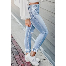 UECOOM Women's Skinny Jeans High Rise Stretch Denim Pants Jeggings Distressed Frayed Ankle Jean SkyBlue 8