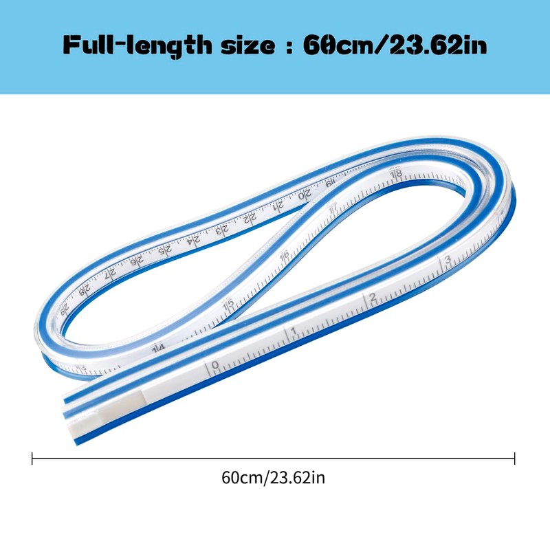 Tabanzhe Flexible Curve Ruler, 60cm Bendy Ruler Vinyl Curve Ruler
