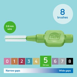 TePe Interdental Brush, Original, Green, 0.8mm/ISO 5, 8pcs, Plaque Removal, efficient Clean Between The Teeth, Tooth Floss, for Small Gaps