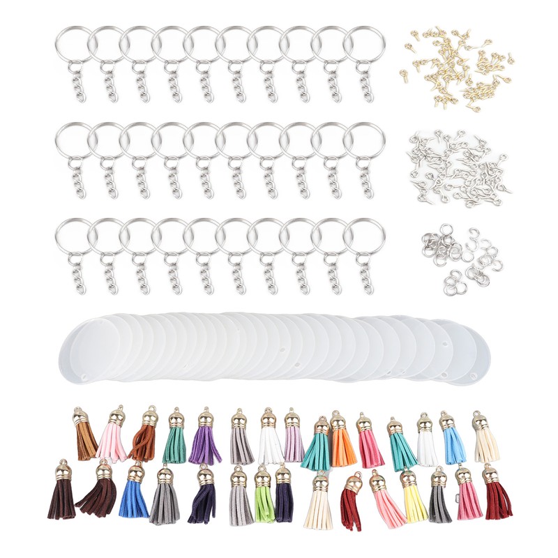 200pcs Acrylic Key Ring Kit 30 Acrylic Blank 30 Key