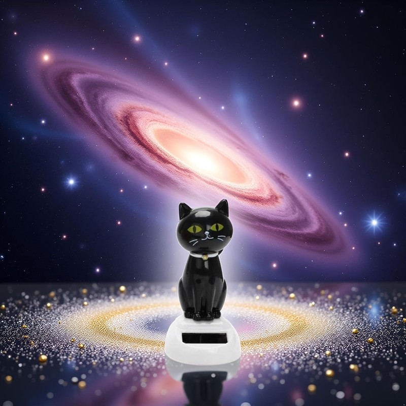 2Pcs Black Solar CatDoll Dancing Cat,Figure Car Ornament,Dancing Ornaments Solar